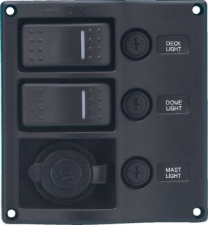 Bryterpanel med aut.sikring, 12V uttak, sort