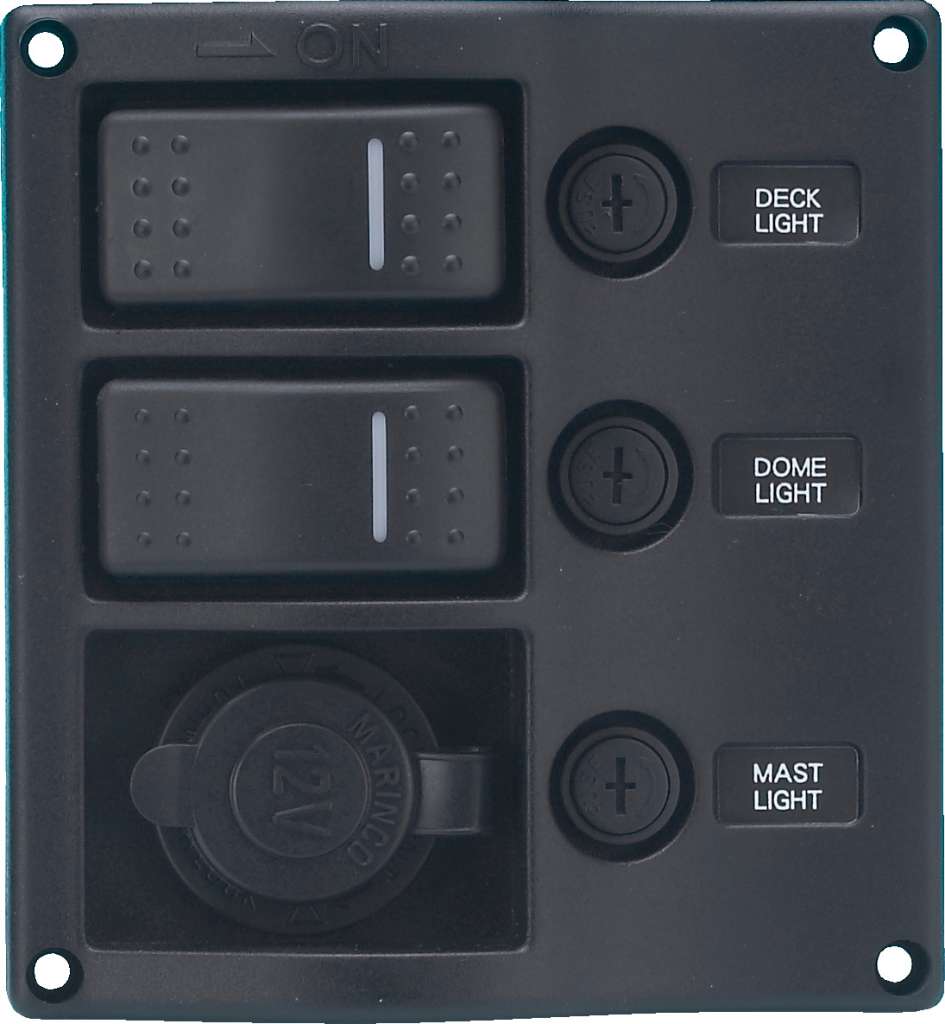 Bryterpanel med aut.sikring, 12V uttak, sort - Bilde 1