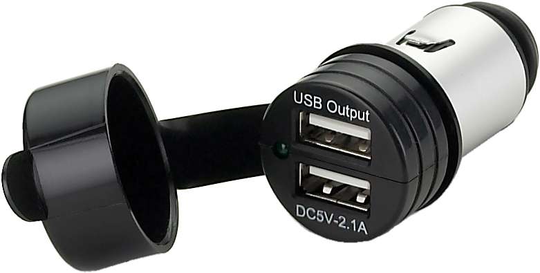 USB-lader dobbel, kontakt m/sig. støpsel 12-24V - Bilde 1