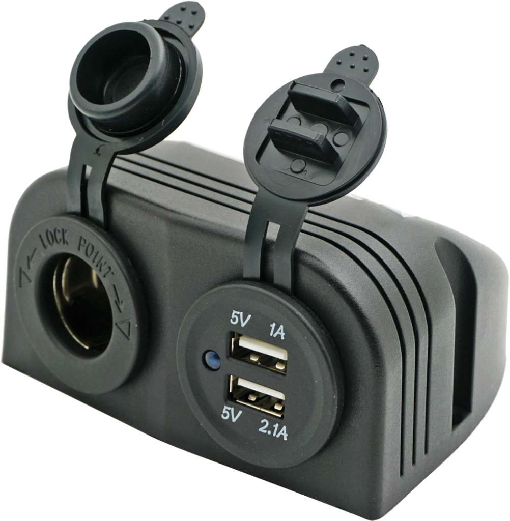 Strømuttak + dobbel USB, utenpåliggende - Bilde 1