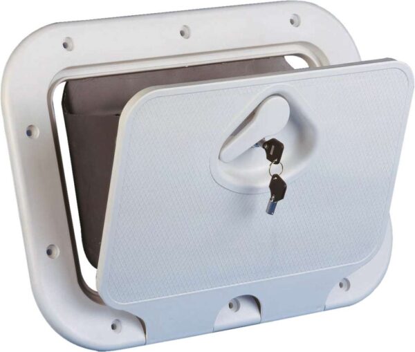 Hanskerom 375 x 275 mm, m/lås, hvit