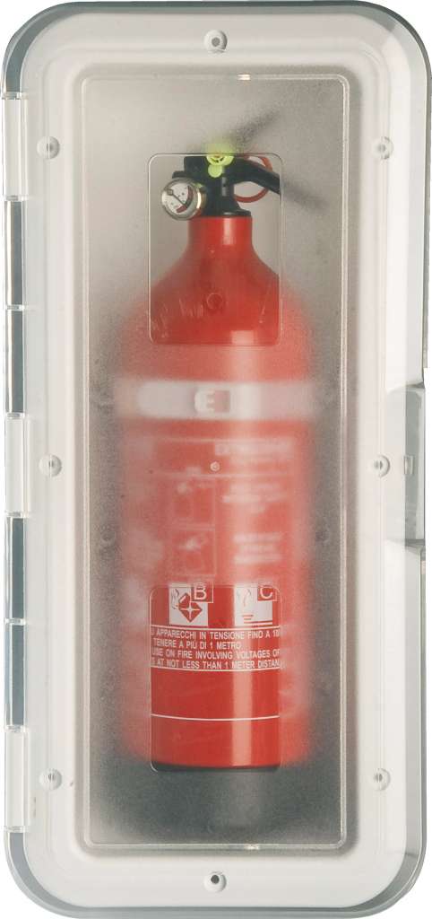 Boks for brannslukker m/luke, 2 kg, hvit