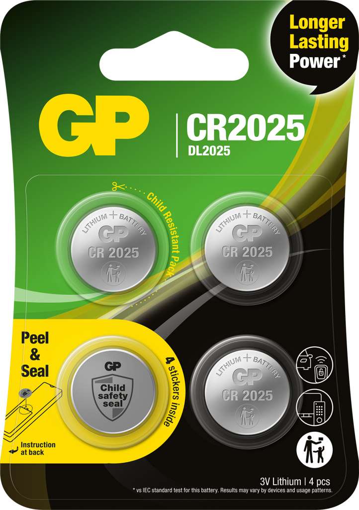 GP Lithium Cell batteri CR2025 4-pk - Bilde 1