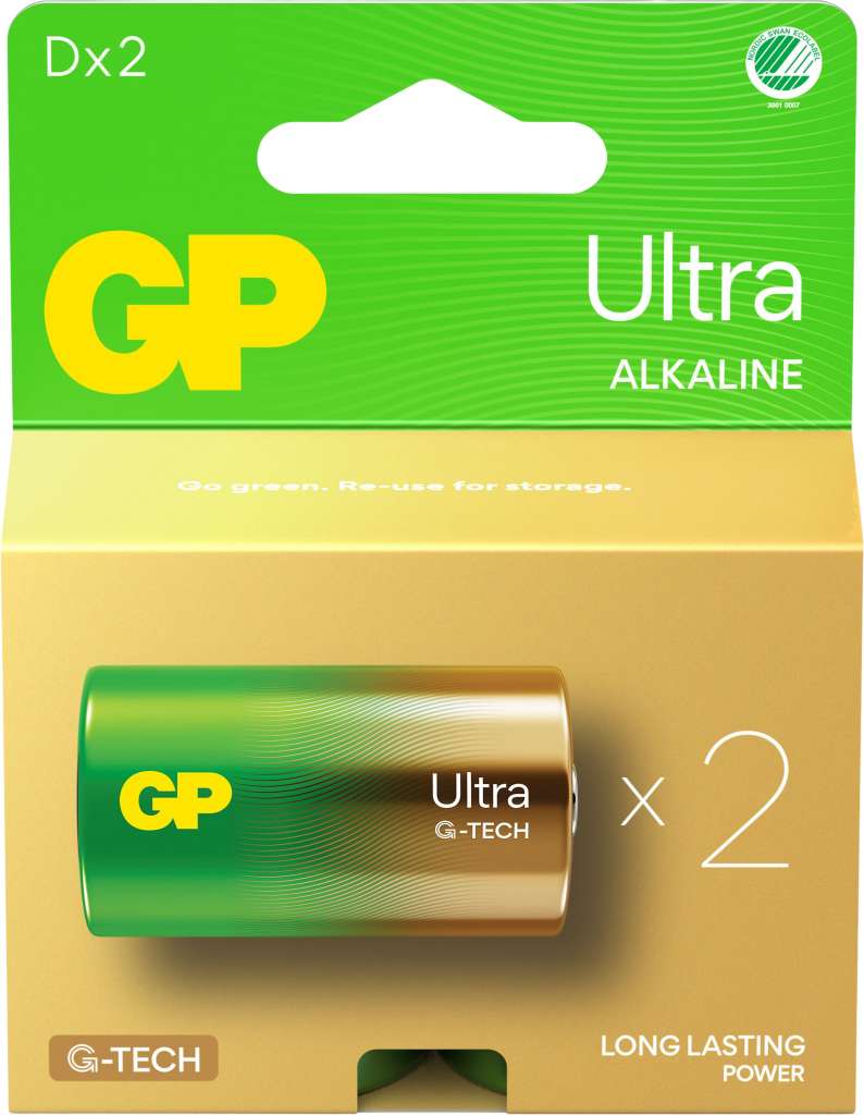 GP Ultra Alkaline batteri D 2-pk - Bilde 1
