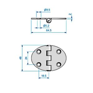 Roca Hengsel oval 64,5 x 48 mm SS316 - Bilde 2