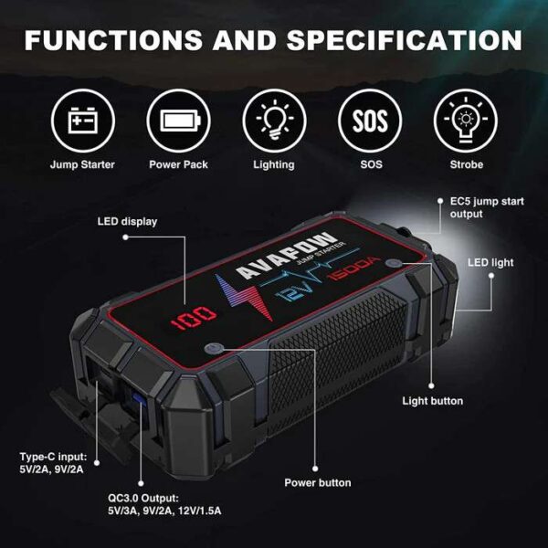 Avapow Jumpstarter A9 12V 1500 A 8000 mAh