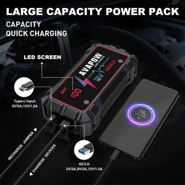 Avapow Jumpstarter A9 12V 1500 A 8000 mAh